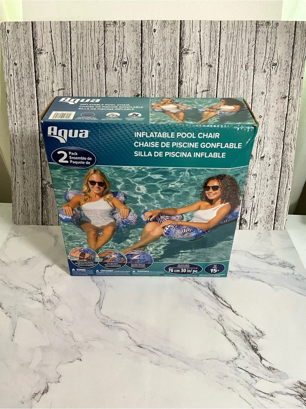 Aqua Blue and White Inflatable Pool chair- 2 Pack